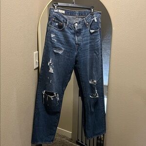 Levi's Distressed Dark Blue Wide Leg Jeans